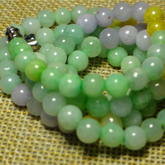 3 Color Natural Grade A Jade Jadeite Beads Necklace 19"inches Long - Picture 3 of 6